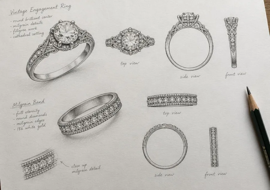 Pencil sketches of ring designs