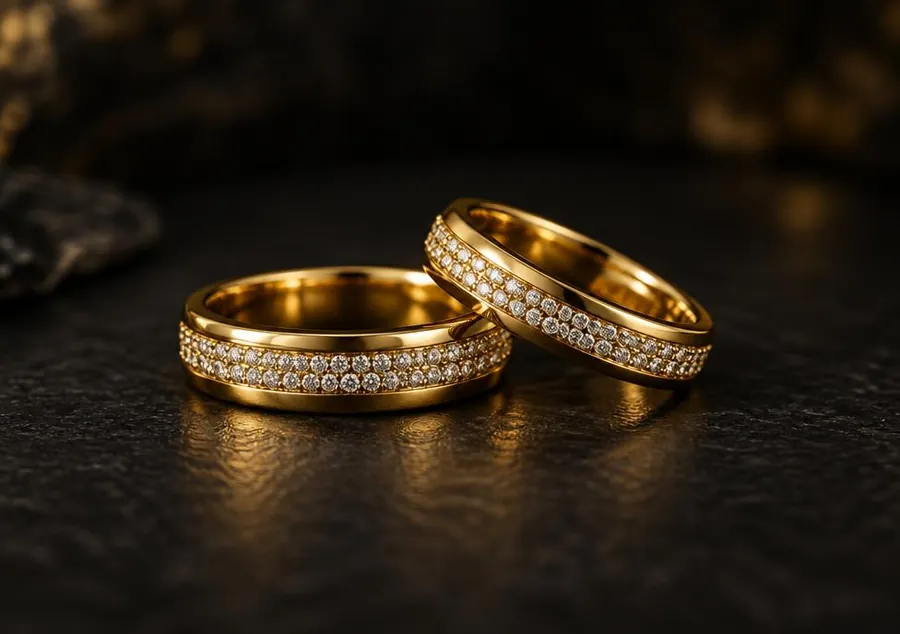 Two gold diamond wedding bands