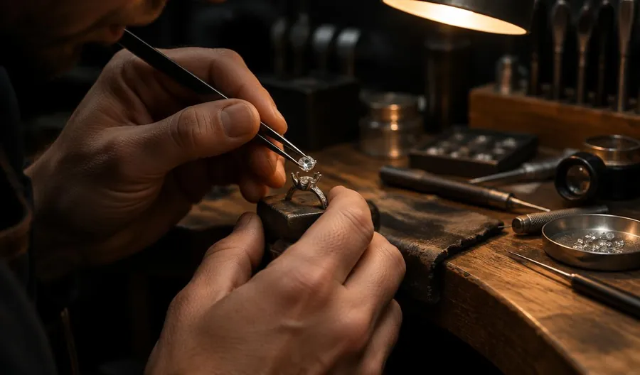 Rocco setting a diamond at the jeweler's bench